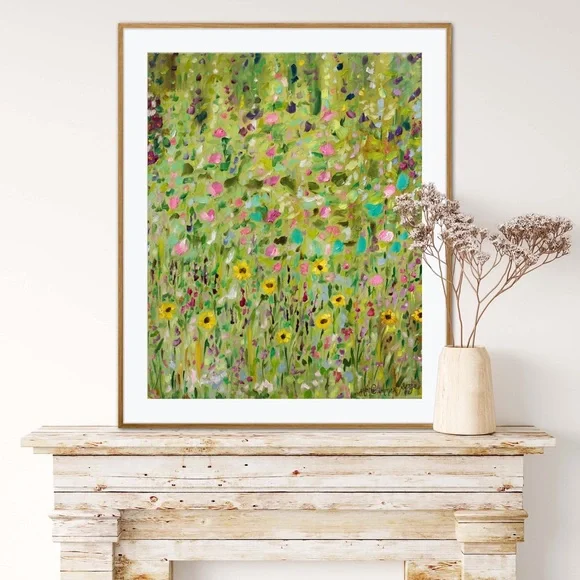 Flower Garden Wild Free Art Print Abstract floral whimsy cottagecore fairy decor - Picture 3 of 7